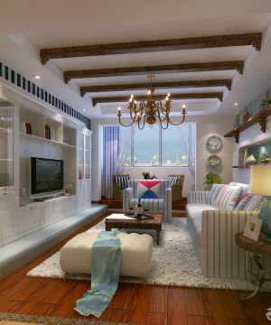 2025简约地中海客厅电视背景墙组合柜设计效果图