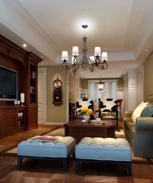 美式混搭客厅电视背景墙组合柜设计效果图欣赏