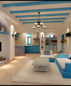 三室一厅地中海风格设计家装客厅吊顶效果图