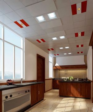 现代沉稳敞开式厨房铝扣板集成吊顶装修效果图欣赏