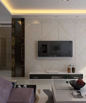 现代风格三室两厅室内客厅瓷砖电视背景墙设计