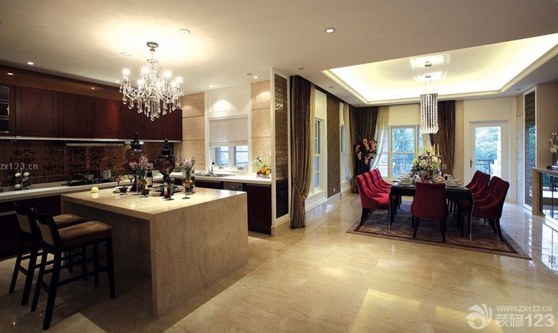最新别墅厨房吧台设计实景图欣赏