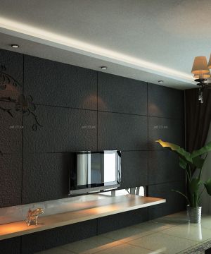 2025最新小三室黑色瓷砖电视背景墙装饰图片