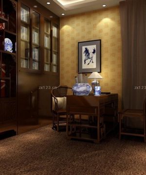中式风格书房实木博古架装修效果图大全2025图片