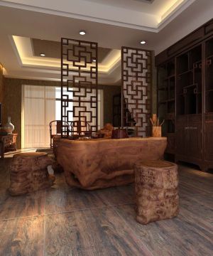 中式婚房休闲区实木博古架装修效果图片欣赏