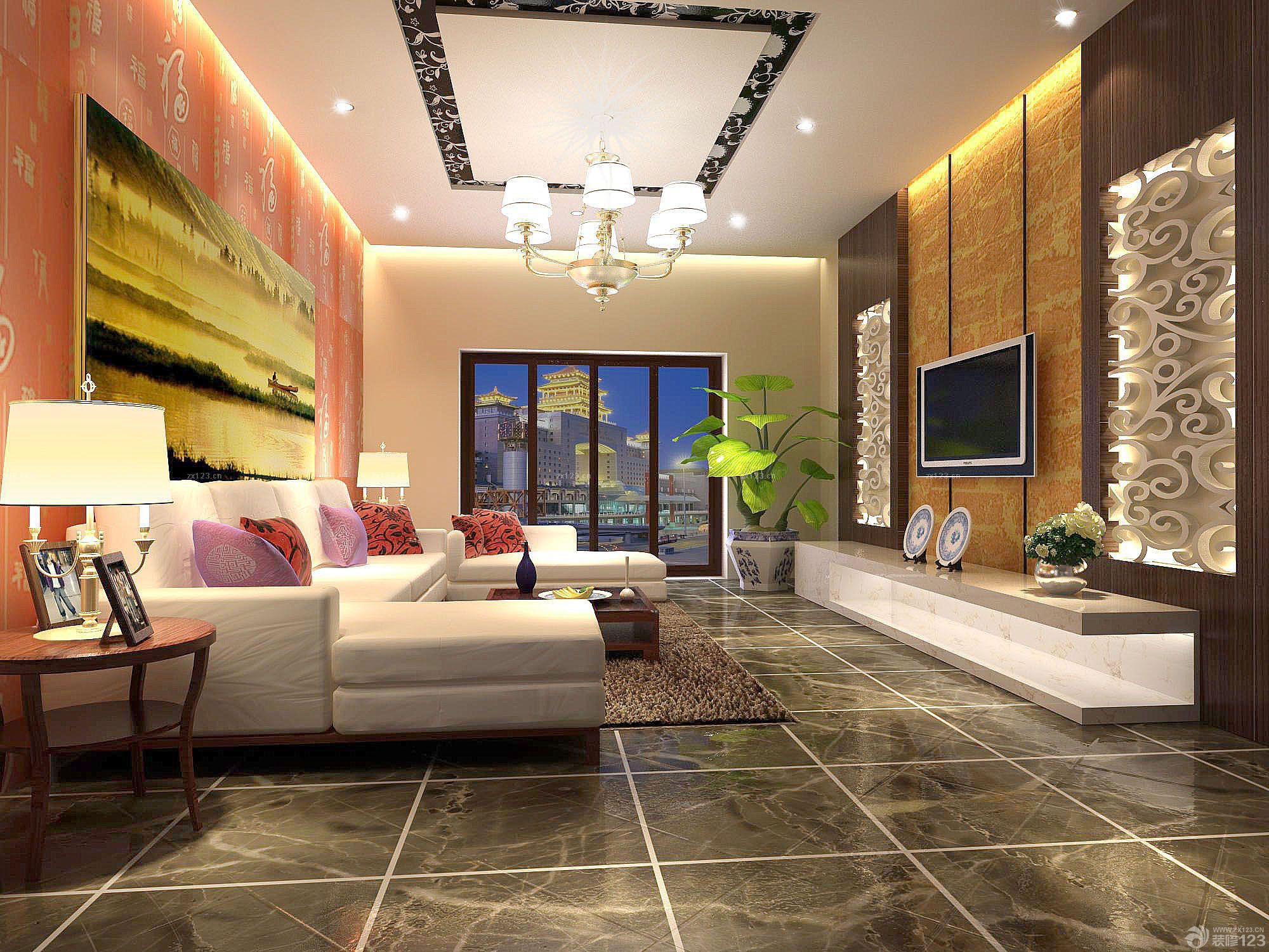 2025最新新中式风格客厅仿古墙纸装饰图片