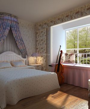 最新田园风格10平方米长方形卧室飘窗装修效果图大全2023图片