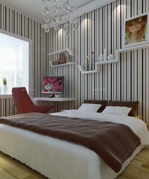 2023最新现代风格室内卧室条纹墙纸装饰图片展示