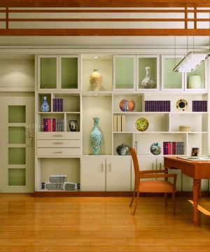 110平米家装现代风格博古架书柜一体设计效果图