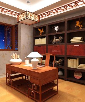 2025最新中式书房实木书柜装修效果图