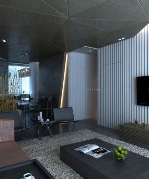 黑白搭配后现代风格室内客厅电视背景墙隐形门设计效果图片