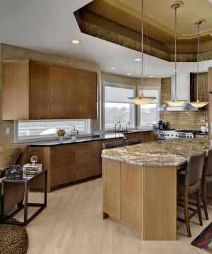 2023最新现代美式混搭风格别墅厨房家用吧台装修效果图