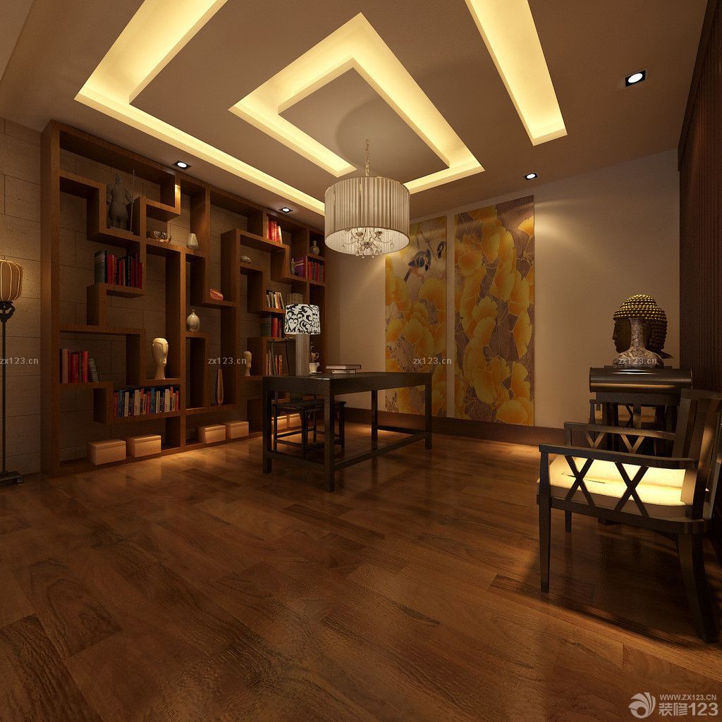 交换空间阁楼中式书柜装修效果图欣赏