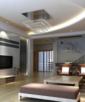 2023最新现代风格跃层客厅瓷砖电视背景墙装饰效果图
