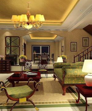 美式风格电梯洋房室内楼梯扶手设计图片大全