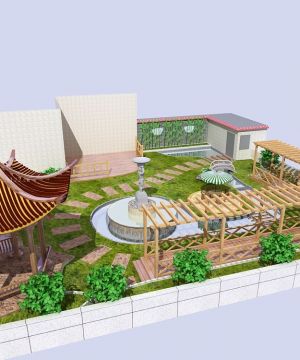 中式古典风格屋顶花园装修效果图