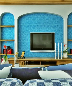 地中海风格客厅马赛克瓷砖电视背景墙设计2023图片