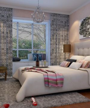 现代温馨小型卧室飘窗窗帘设计图片
