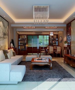 最新中式风格房屋客厅瓷砖电视背景墙设计效果图