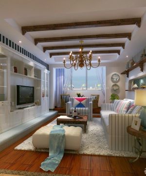 美式地中海混搭风格客厅电视组合柜设计效果图片大全