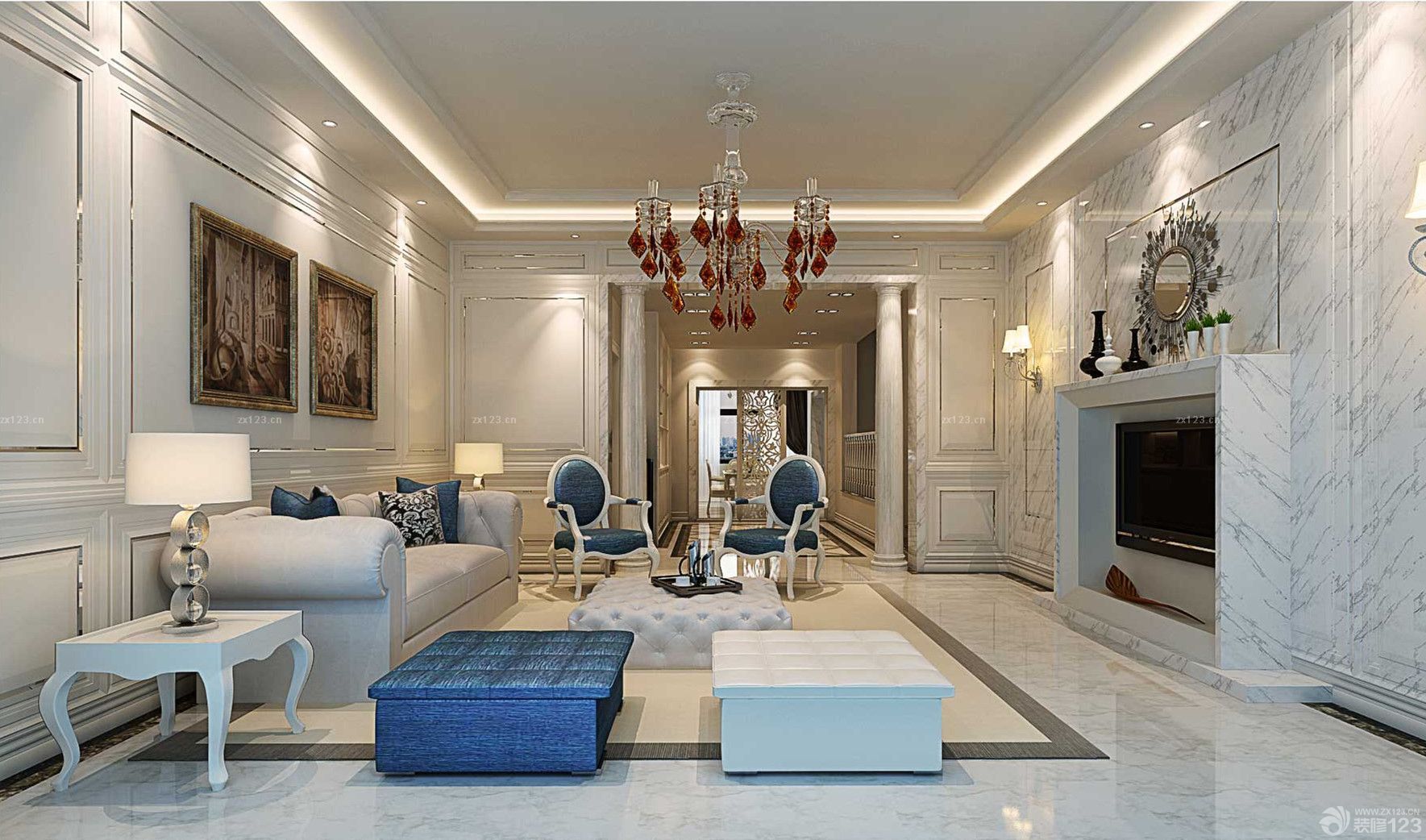 时尚家装样板房客厅瓷砖电视背景墙装饰2025图片