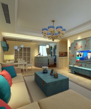 最新田园风格家居长方形客厅室内电视背景墙效果图