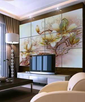 经典客厅艺术瓷砖电视墙拼花设计效果图欣赏