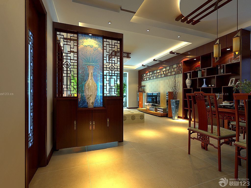 中式客厅装修博古架效果图