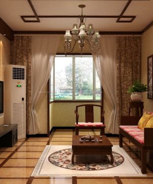中式风格80平米家居客厅瓷砖铺贴设计效果图欣赏
