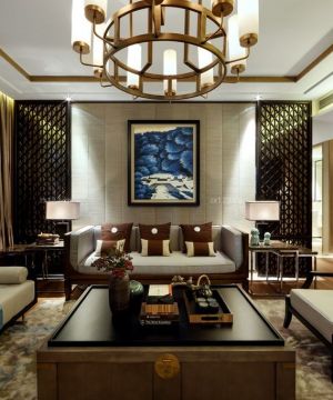 中式仿古装修大客厅组合沙发图片