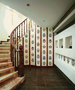 创意中式别墅实木楼梯扶手装修实景图