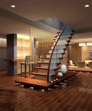 现代日式室内玻璃楼梯扶手装修效果图欣赏