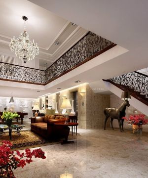 现代风格室内别墅铁艺楼梯扶手实景图片