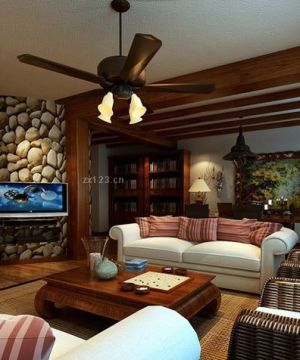东南亚风格设计跃层式住宅时尚客厅组合沙发效果图欣赏