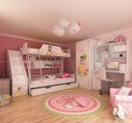 粉色系家装经典儿童卧室高低床设计效果图