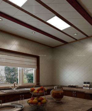 现代美式混搭风格厨房铝扣板集成吊顶装修图片