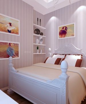卧室装修风格双人床条纹壁纸图片