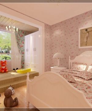 女生小房间欧式床小花壁纸装修效果图片