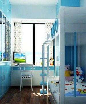 2023蓝色调60平两室一厅卧室儿童高低床设计图片大全