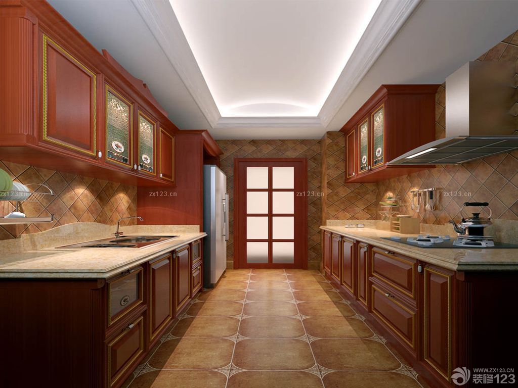 2023最新美式风格厨房地面瓷砖铺贴效果图