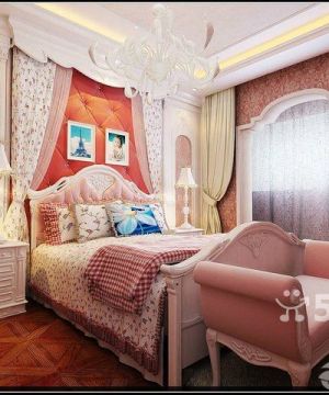 最新欧式新古典风格女孩卧室床头背景墙装修图片