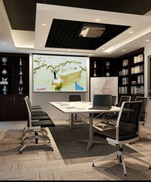 最新办公室装修设计室内会议内部吊顶装修图片