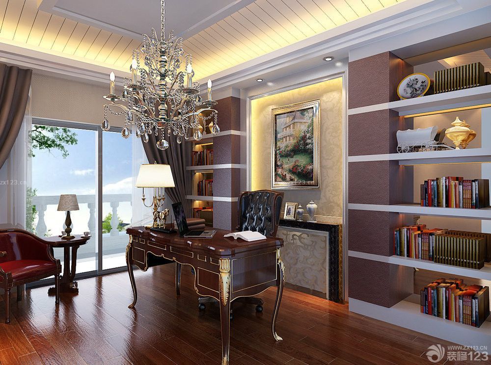 最新别墅欧式书柜效果图片