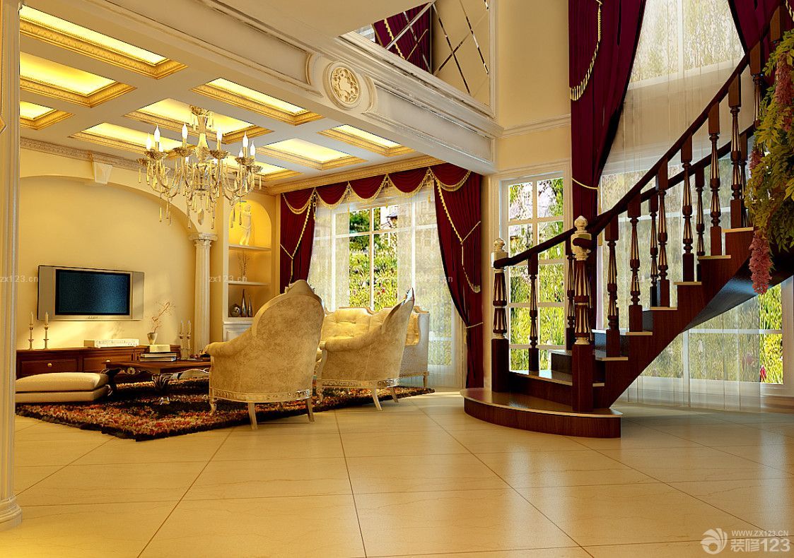 欧式奢华风格别墅客厅窗帘装饰效果图欣赏