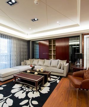 最新简约家装设计时尚客厅转角沙发地毯装修图片大全