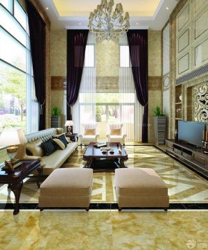 欧式风格别墅客厅窗帘装修设计效果图