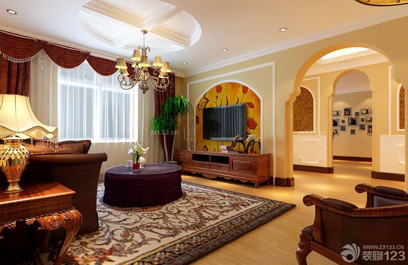 2025最新东南亚风格设计独栋别墅家庭电视背景墙装修图