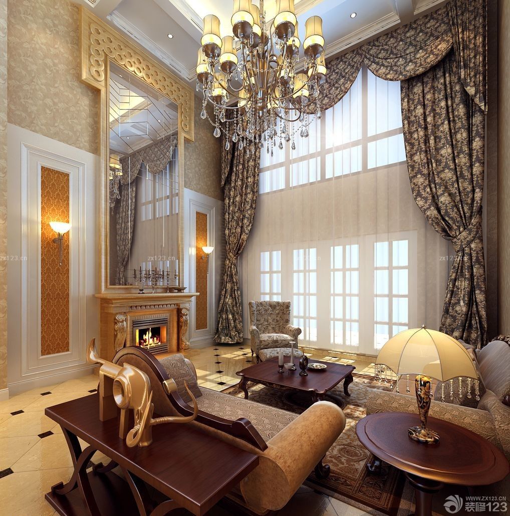 2025欧式风格别墅客厅窗帘装饰设计效果图