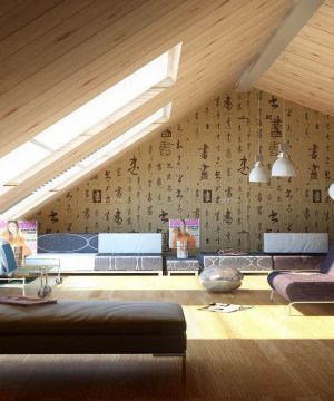 2025现代中式混搭风格顶楼带阁楼吊顶装修图片