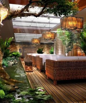 东南亚风格设计咖啡厅双人沙发布置图